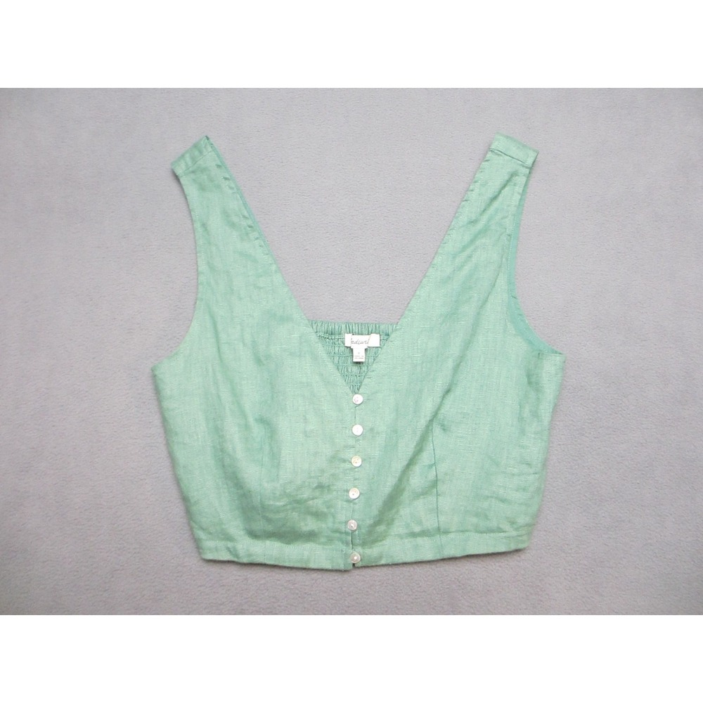 Madewell Vest Top Womens 0 Green New Gwen Crop Linen V-Neck Button Front NJ622